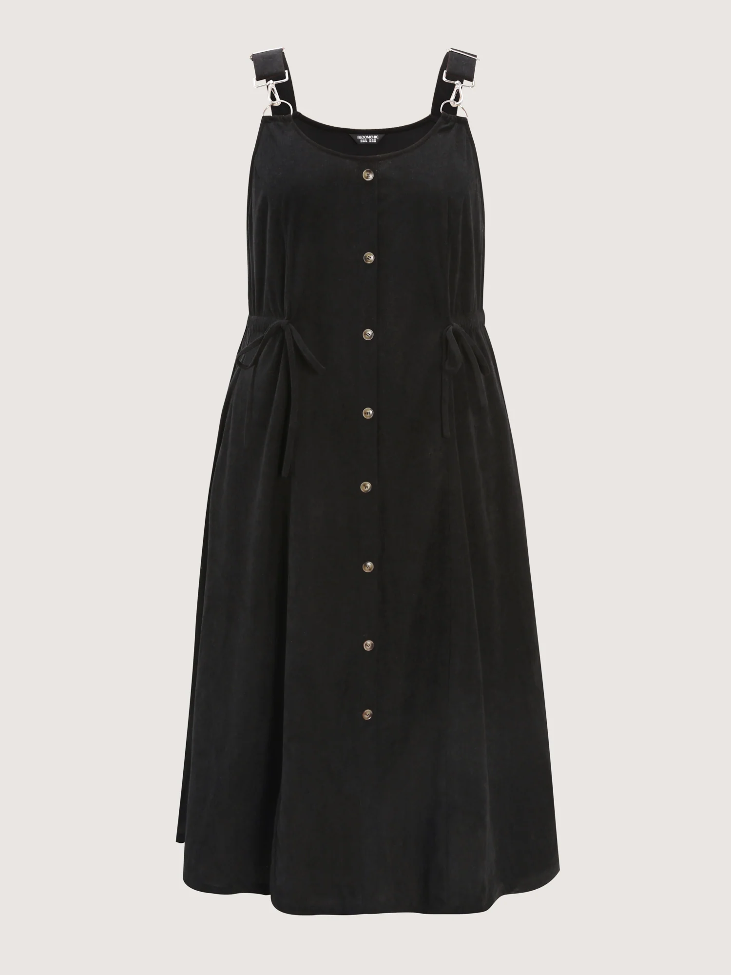 Corduroy Drawstring Waist Pockets Midi Dress - Image 5