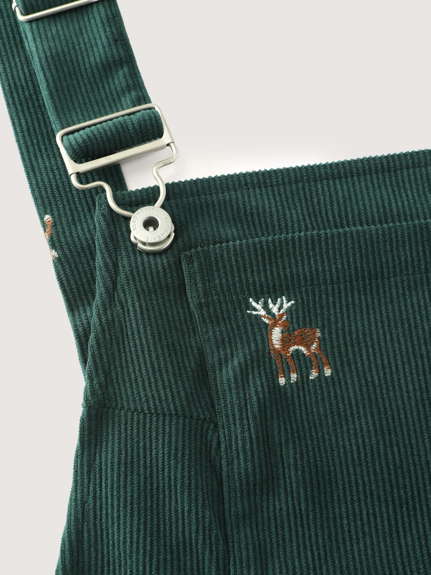 Corduroy Embroidered Adjustable Straps Knee Dress - Image 6