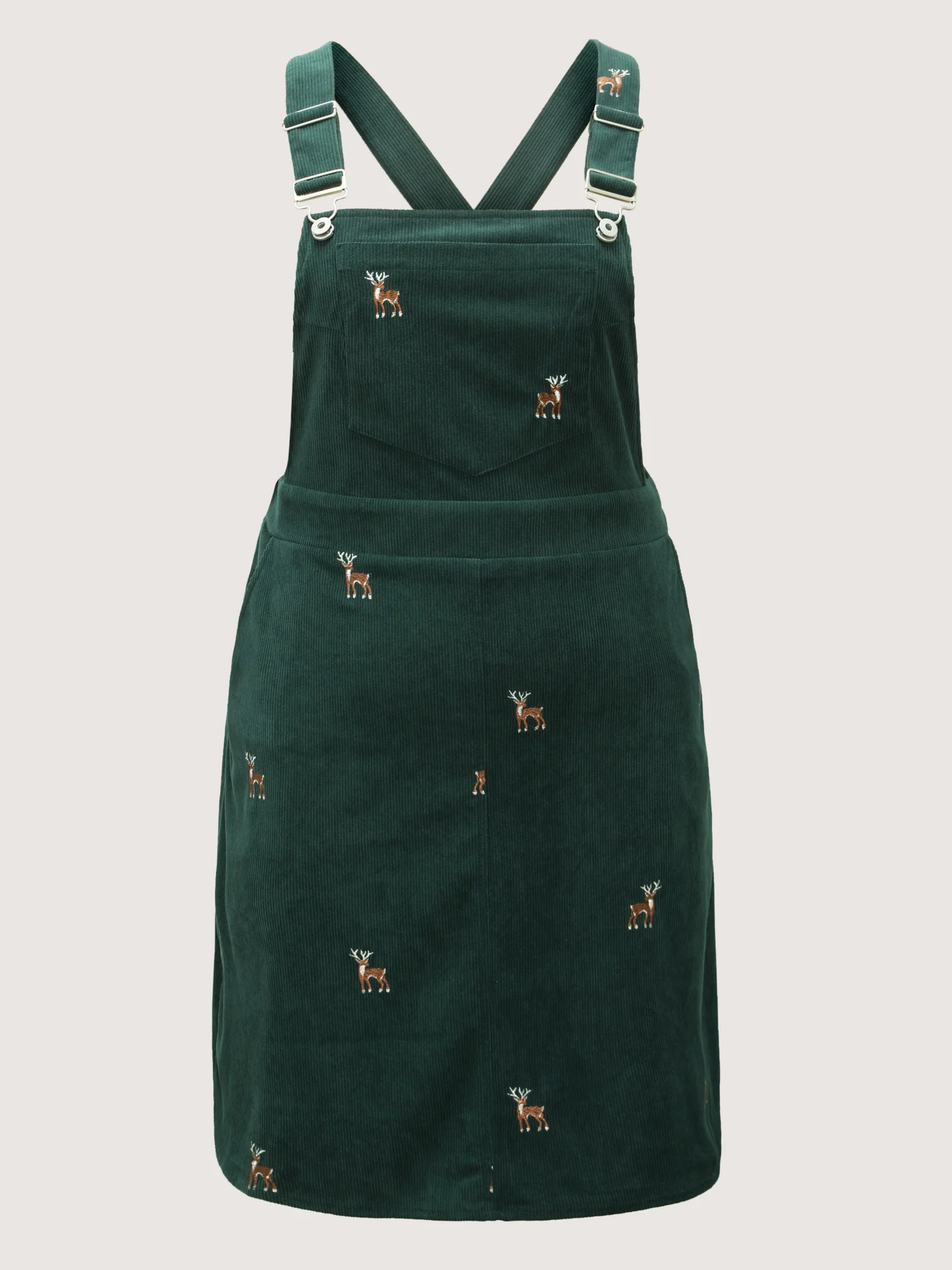 Corduroy Embroidered Adjustable Straps Knee Dress - Image 8