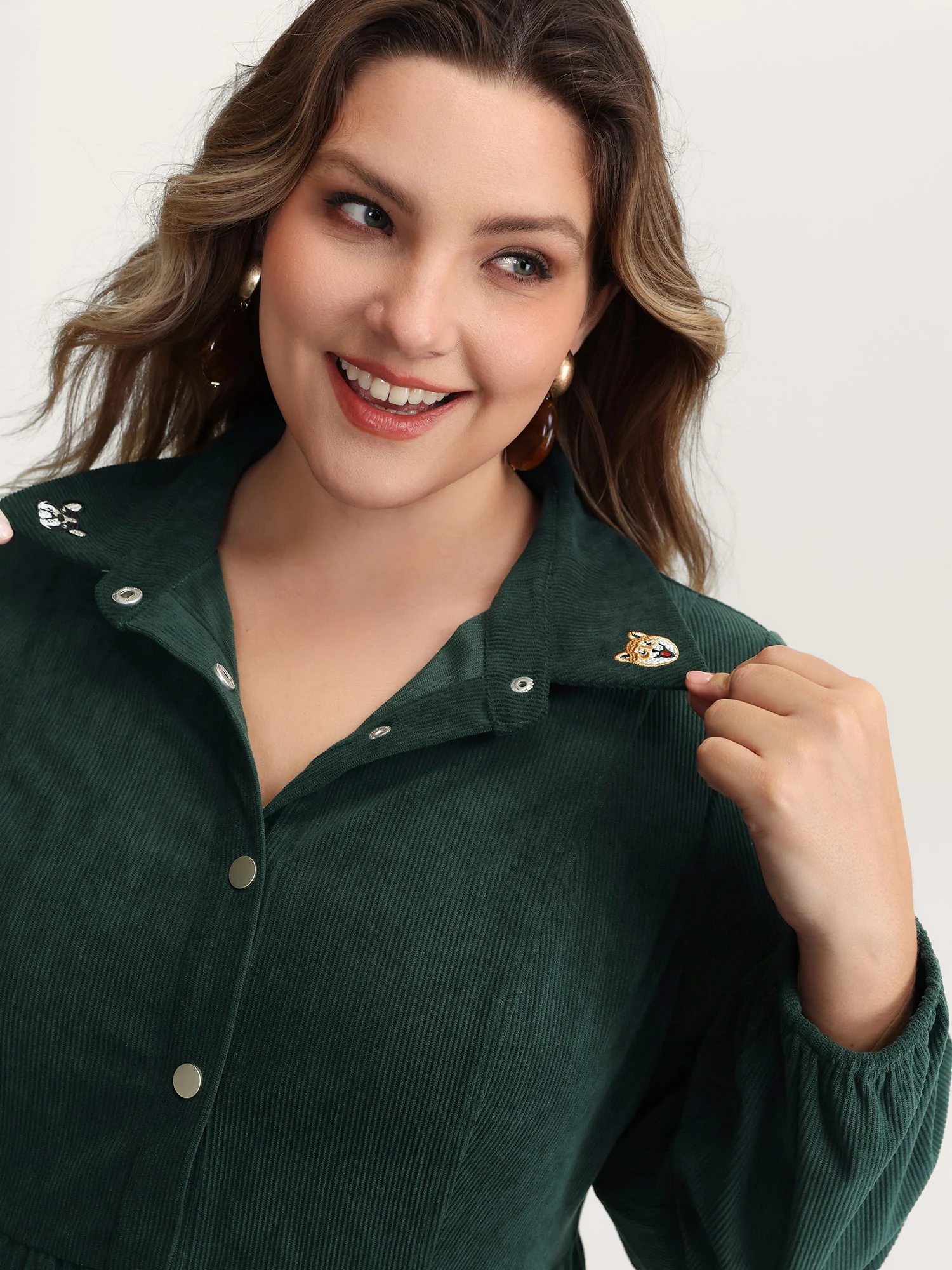 Corduroy Embroidered Midi Shirt Dress - Image 2