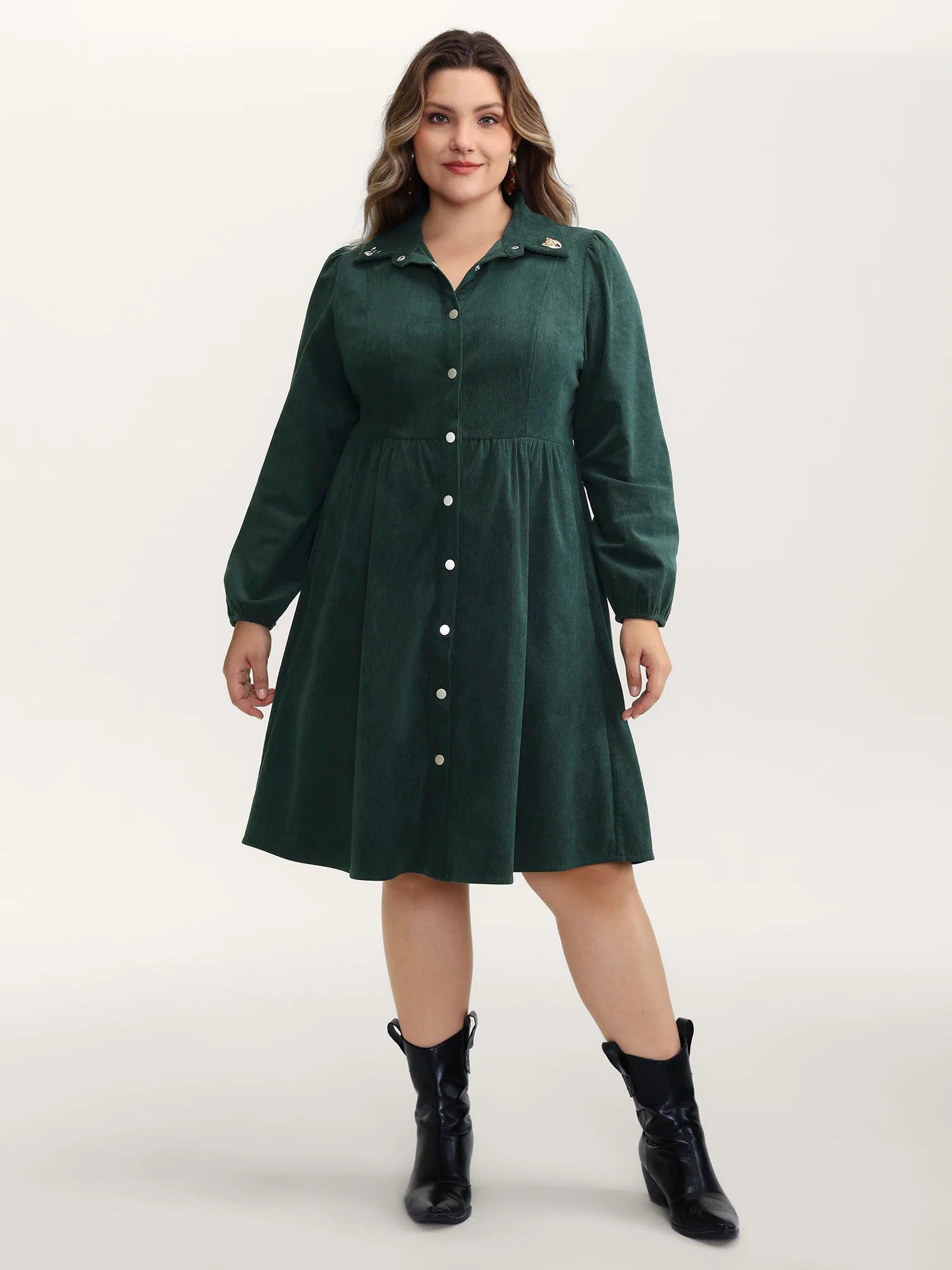 Corduroy Embroidered Midi Shirt Dress - Image 3