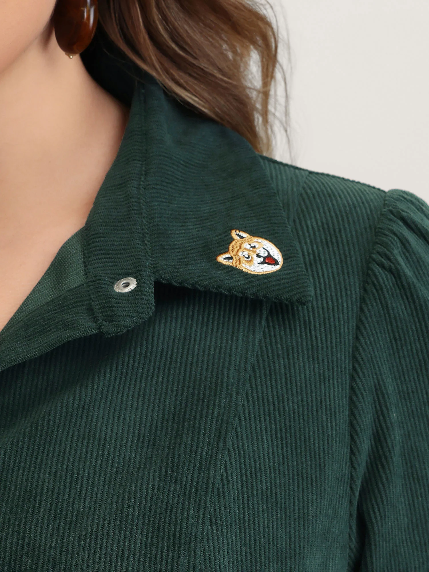 Corduroy Embroidered Midi Shirt Dress - Image 4