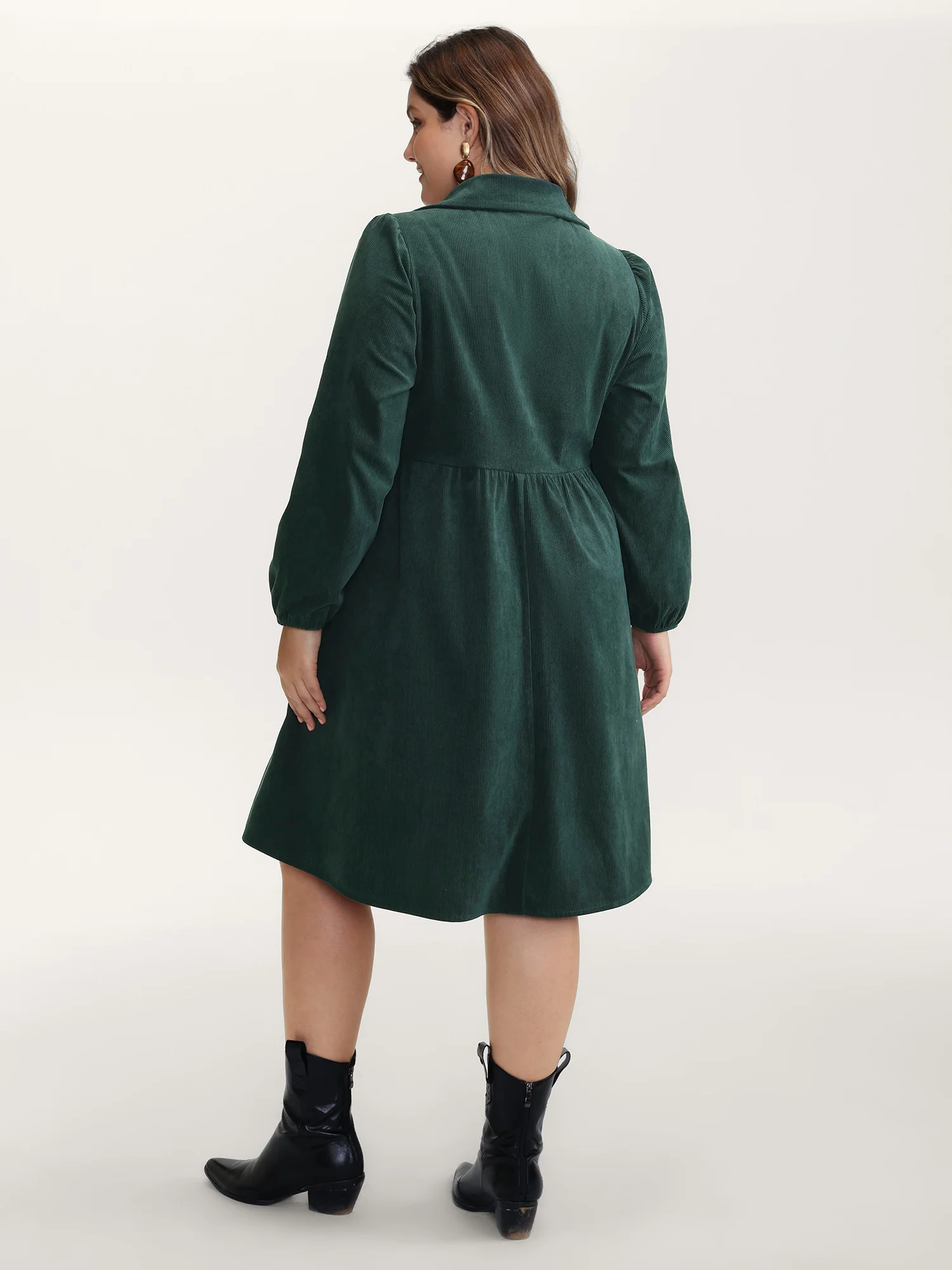Corduroy Embroidered Midi Shirt Dress - Image 5