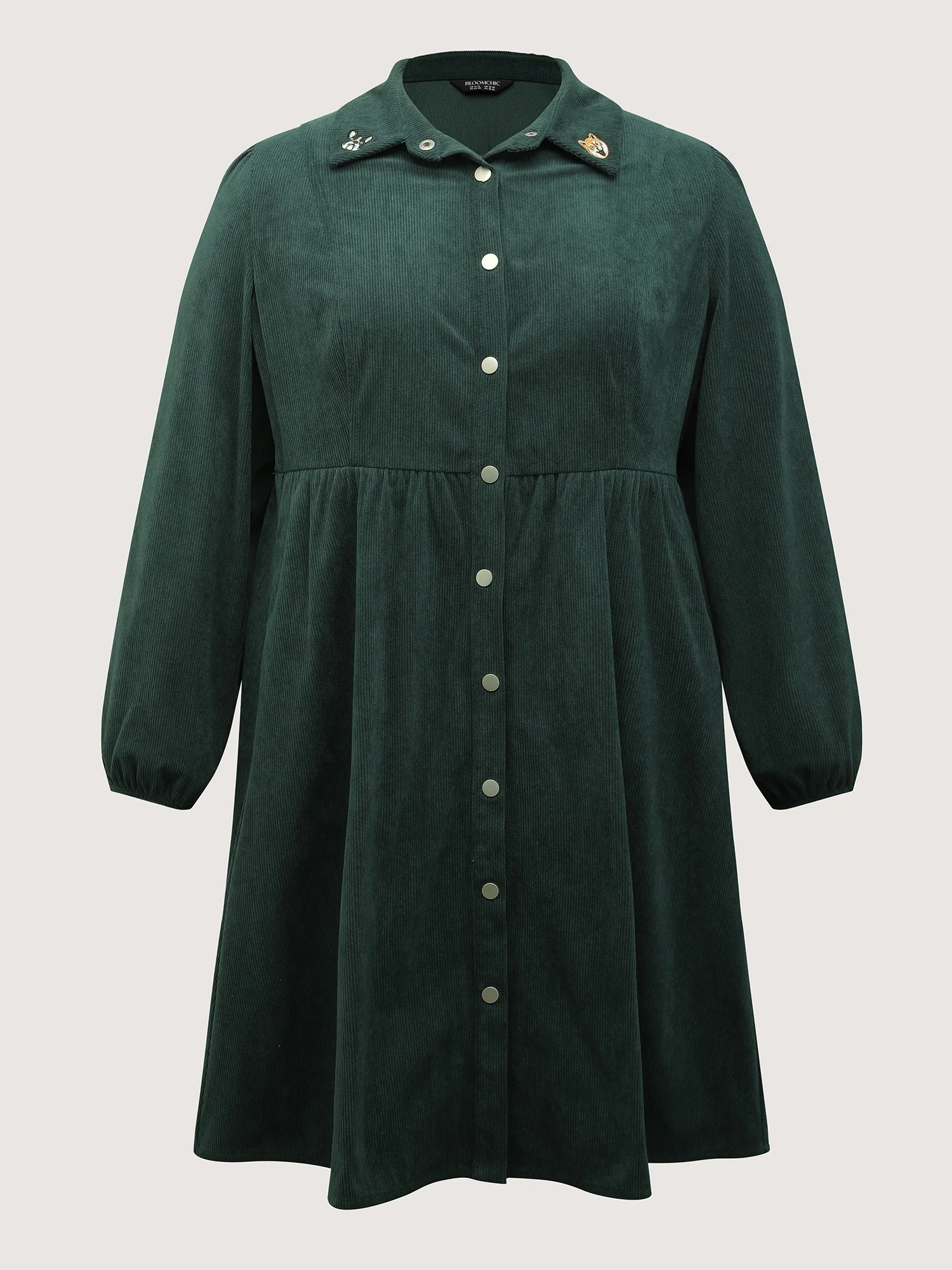Corduroy Embroidered Midi Shirt Dress - Image 9