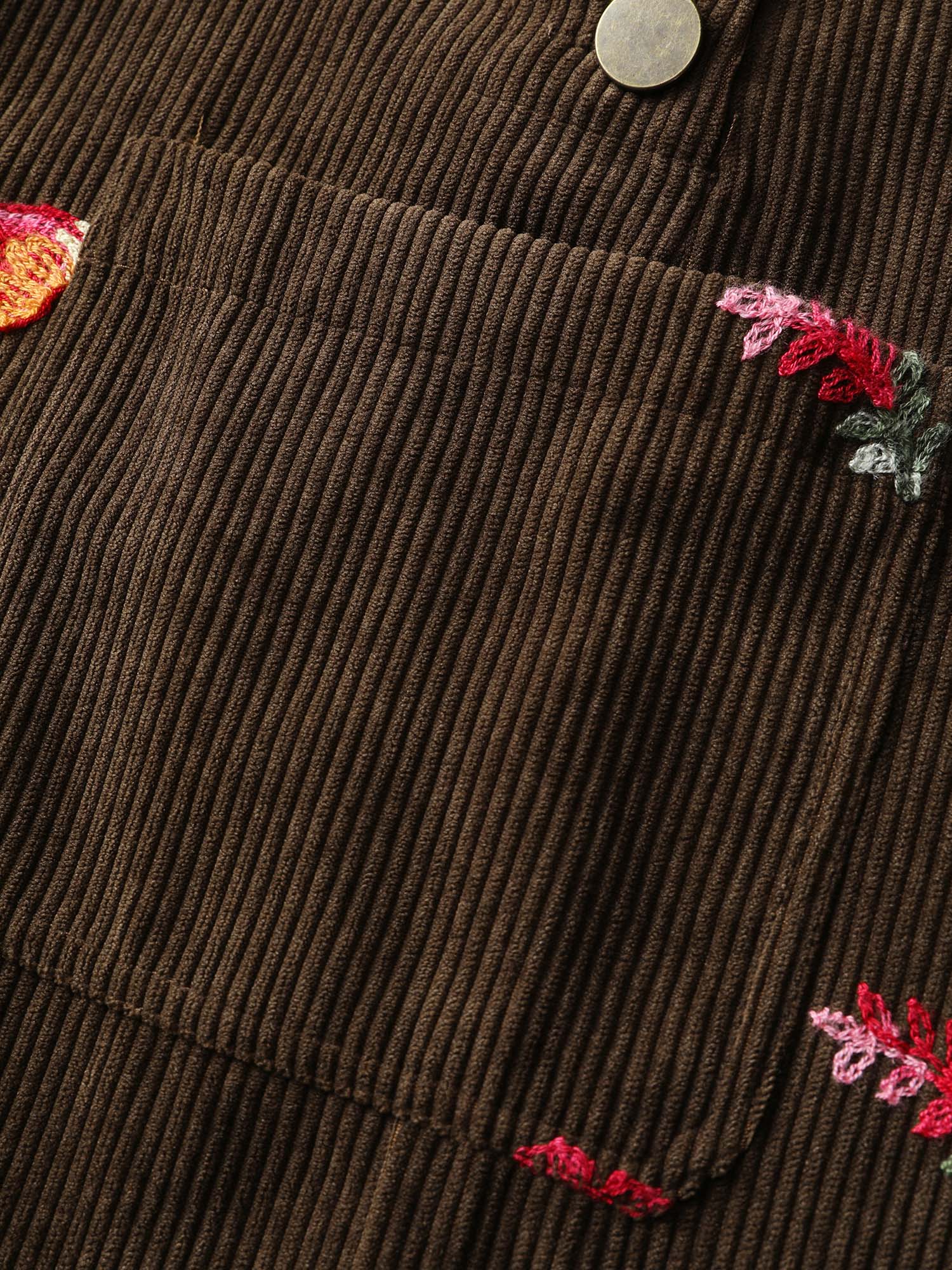 Corduroy Embroidered Patch Pocket Overall Jumpsuit - Image 6
