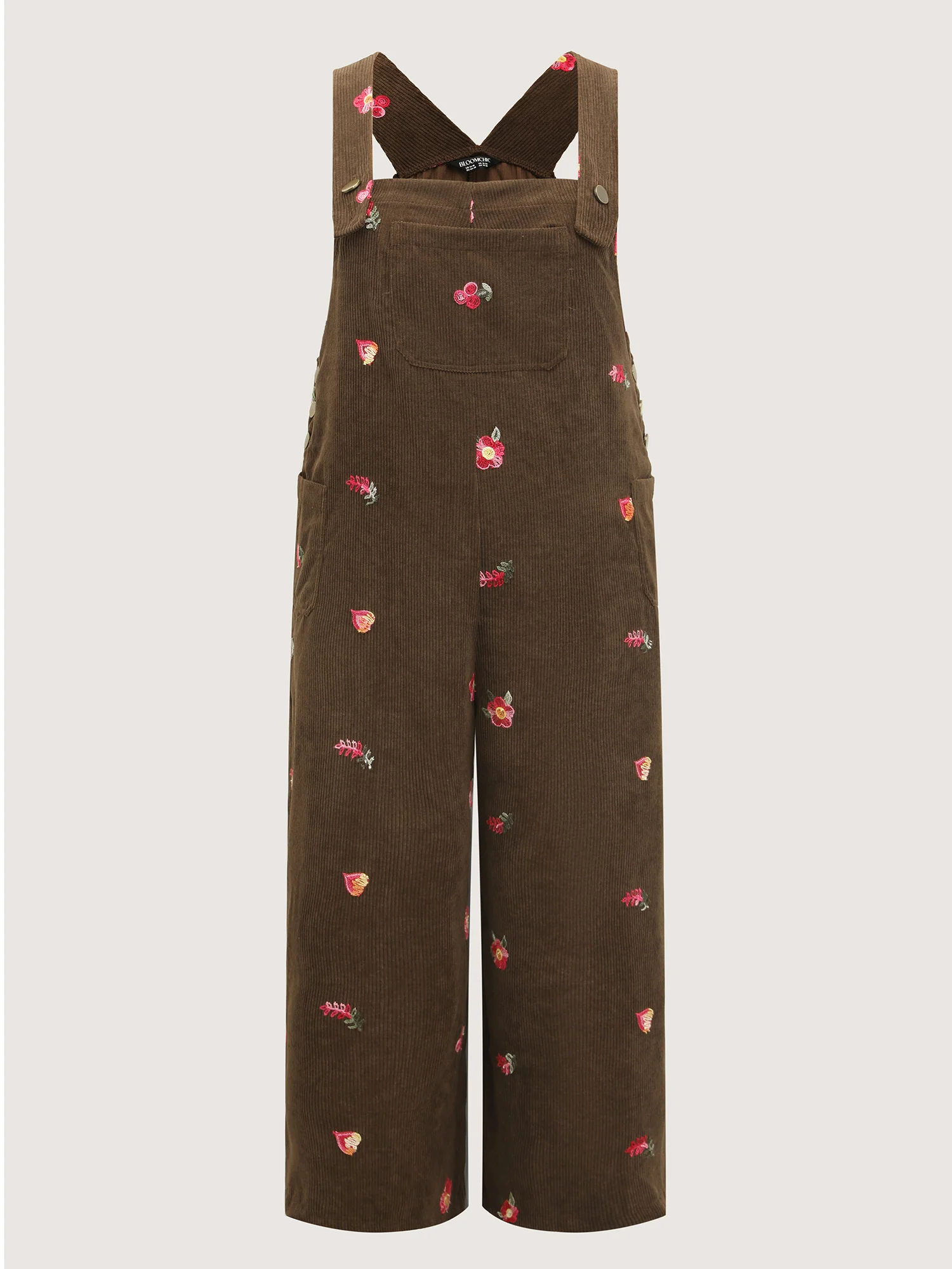 Corduroy Embroidered Patch Pocket Overall Jumpsuit - Image 8