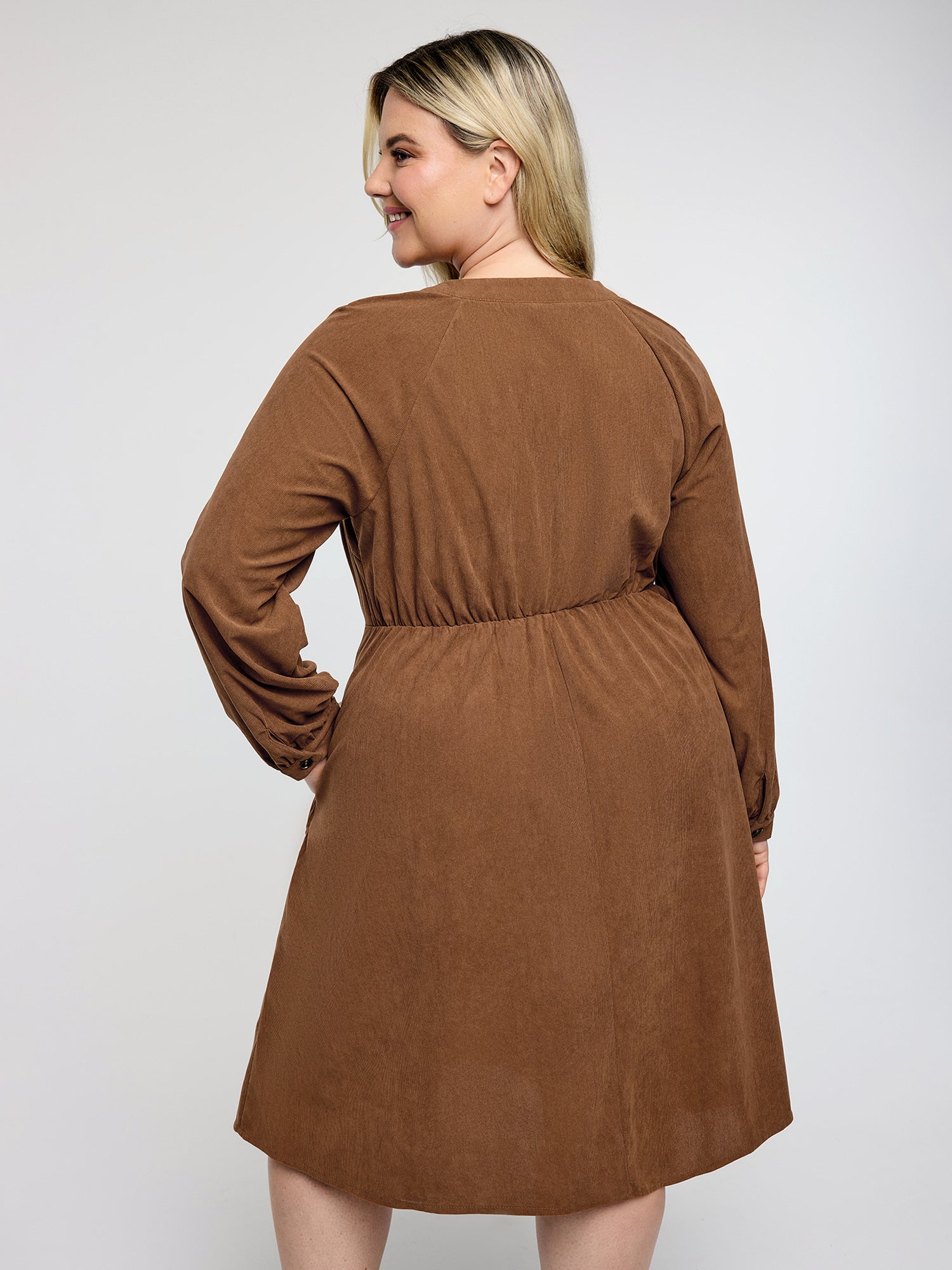 Corduroy Embroidered Pockets Button Midi Dress - Image 4