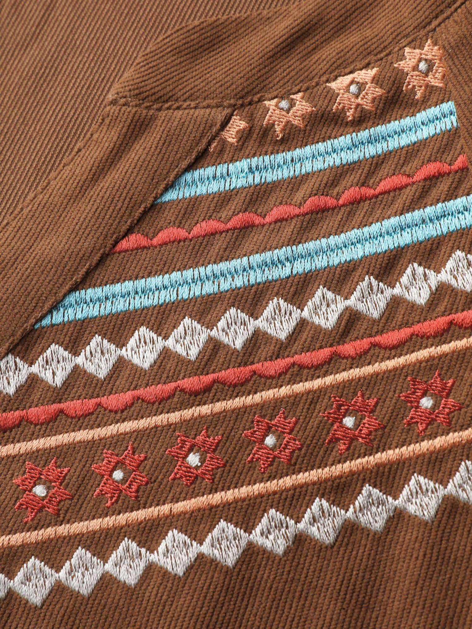 Corduroy Embroidered Pockets Button Midi Dress - Image 5