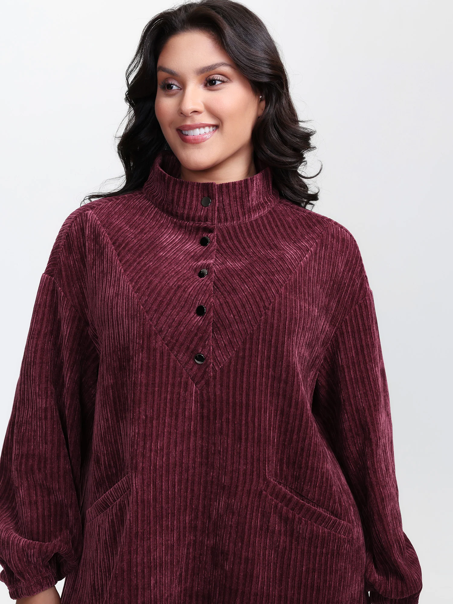 Corduroy-Feel Pockets Stretchy Cuffs Sweatshirt - Image 2