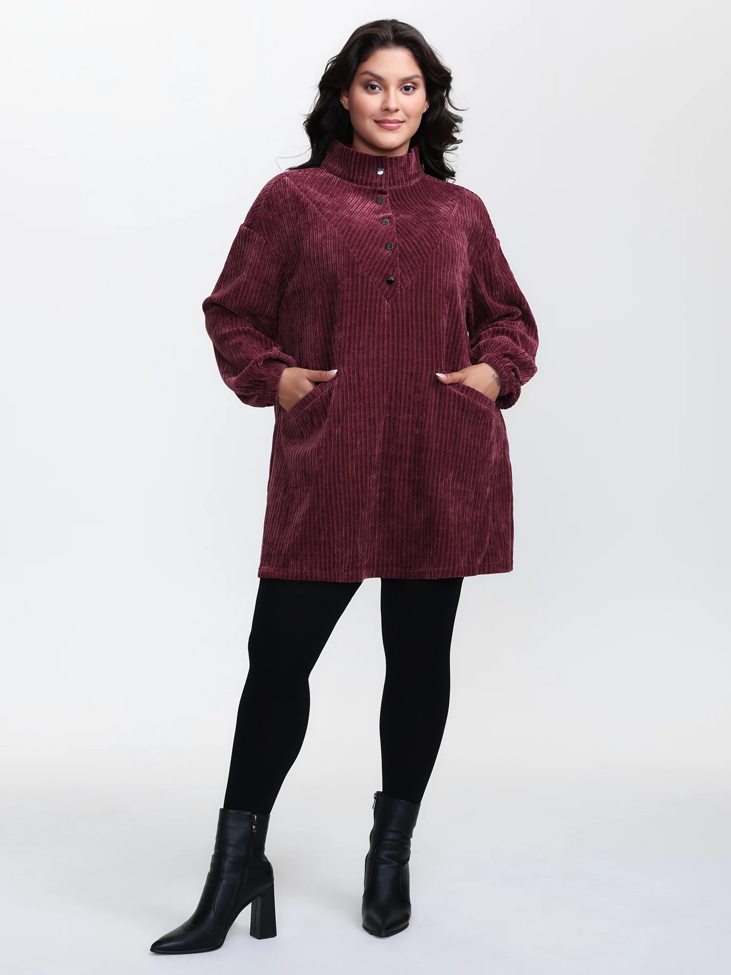 Corduroy-Feel Pockets Stretchy Cuffs Sweatshirt - Image 3