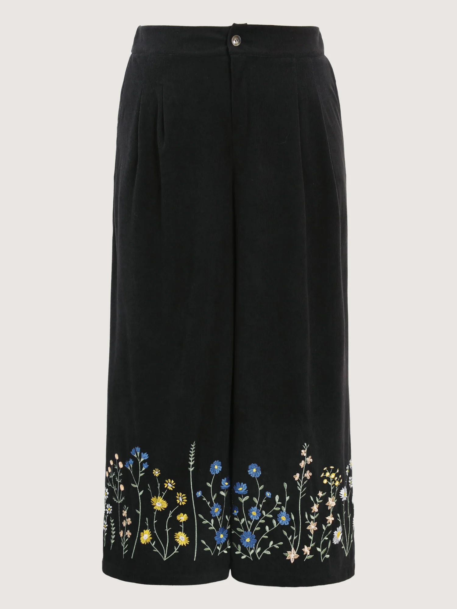 Corduroy Floral Embroidered Hem Wide-Leg Pants - Image 7