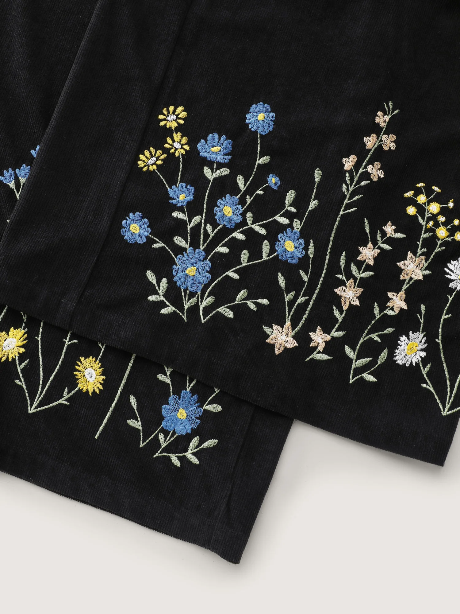 Corduroy Floral Embroidered Hem Wide-Leg Pants - Image 9