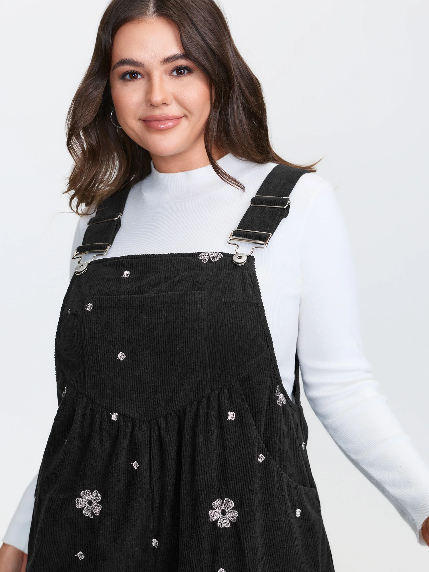 Corduroy Floral Embroidered Overall Jumpsuit - Image 2