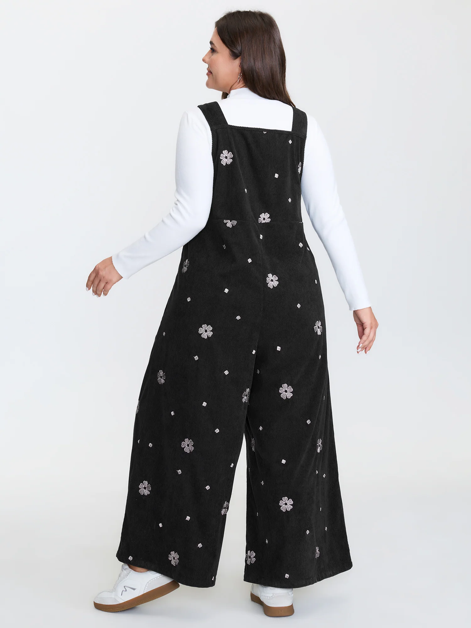 Corduroy Floral Embroidered Overall Jumpsuit - Image 4