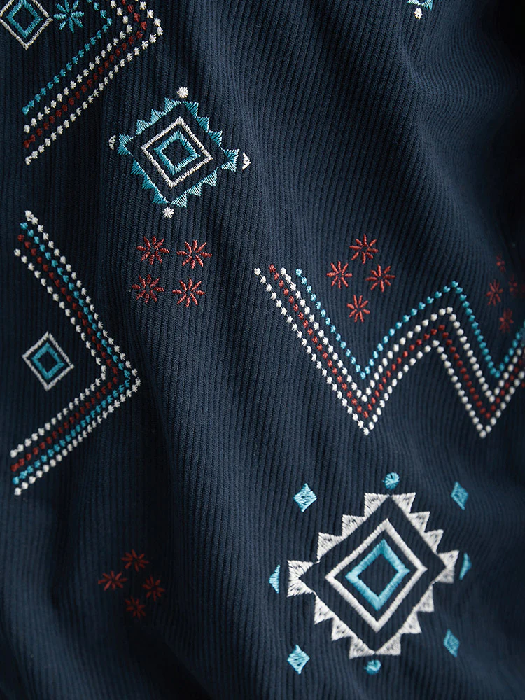 Corduroy Geo Embroidered Zipper Fly Jacket - Image 7
