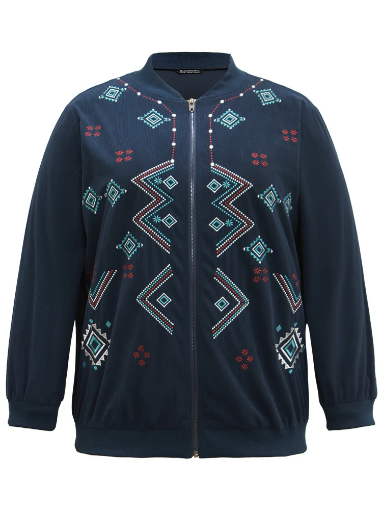 Corduroy Geo Embroidered Zipper Fly Jacket - Image 9