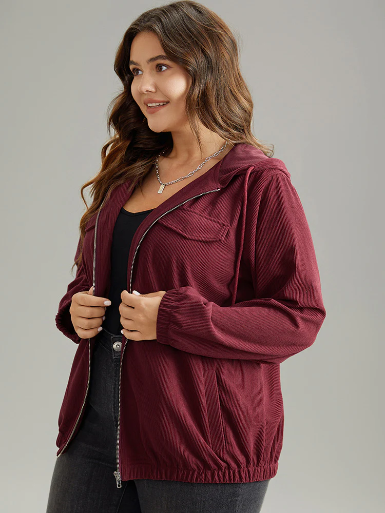 Corduroy Hooded Flap Pocket Ties Jacket - Image 3