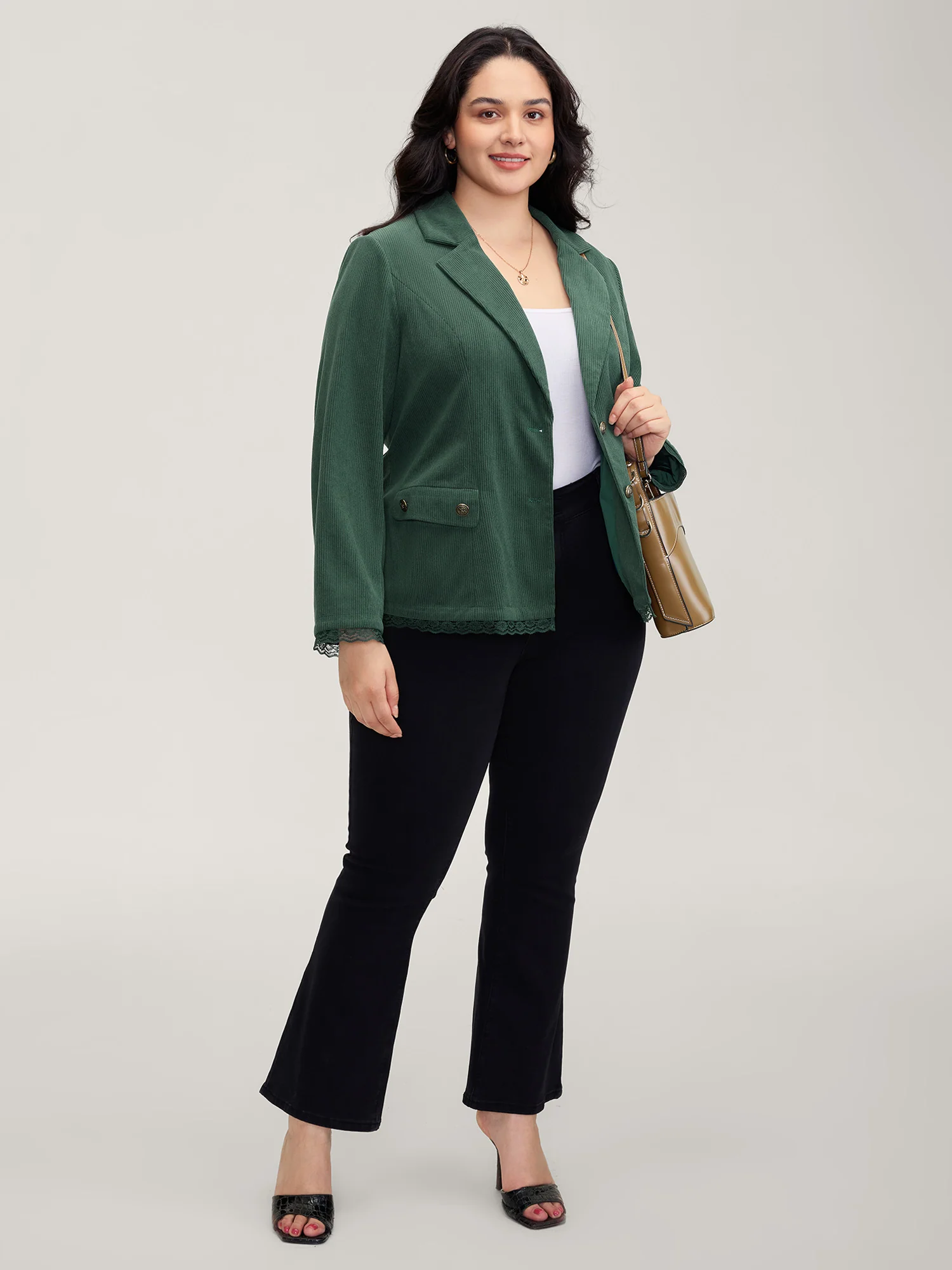 Corduroy Lace Trim Button Detail Blazer - Image 3