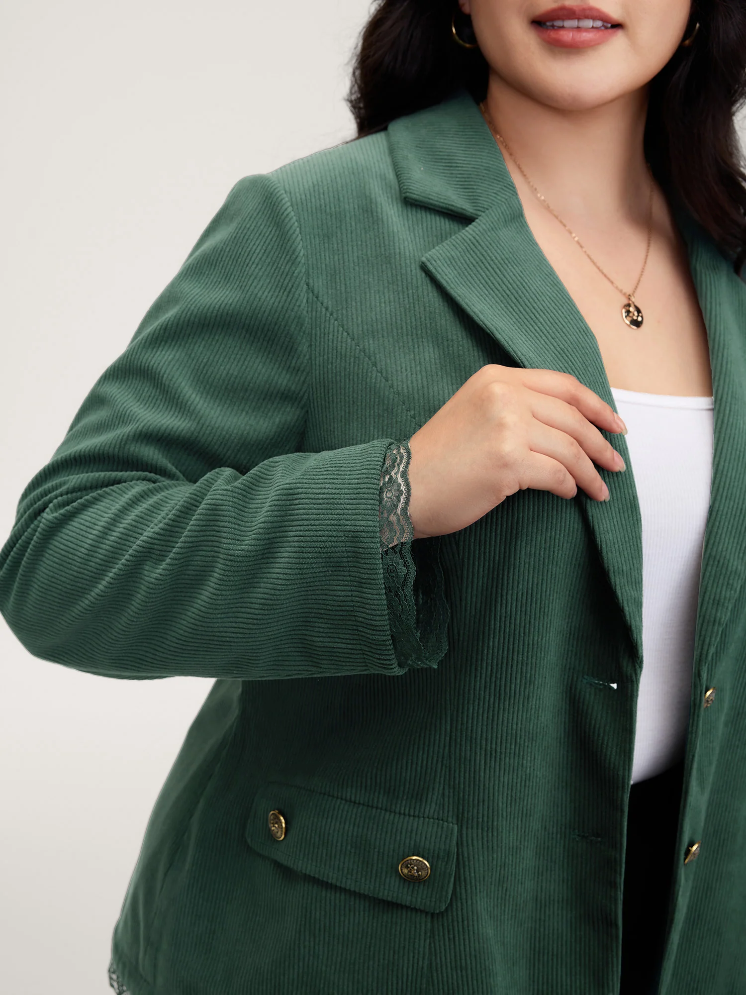 Corduroy Lace Trim Button Detail Blazer - Image 4