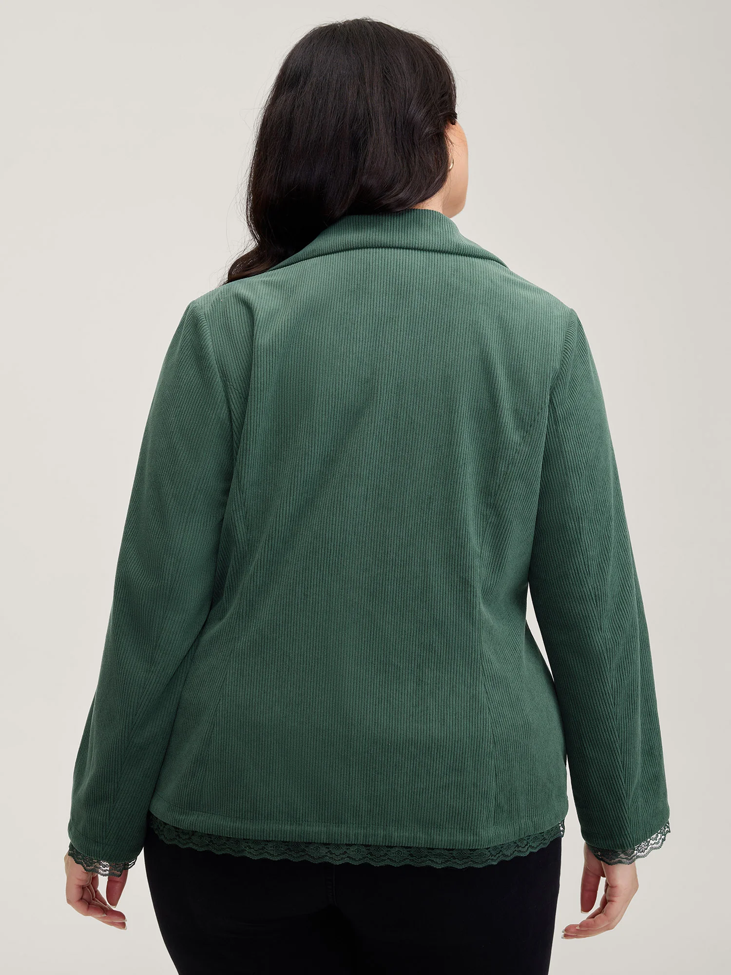 Corduroy Lace Trim Button Detail Blazer - Image 5