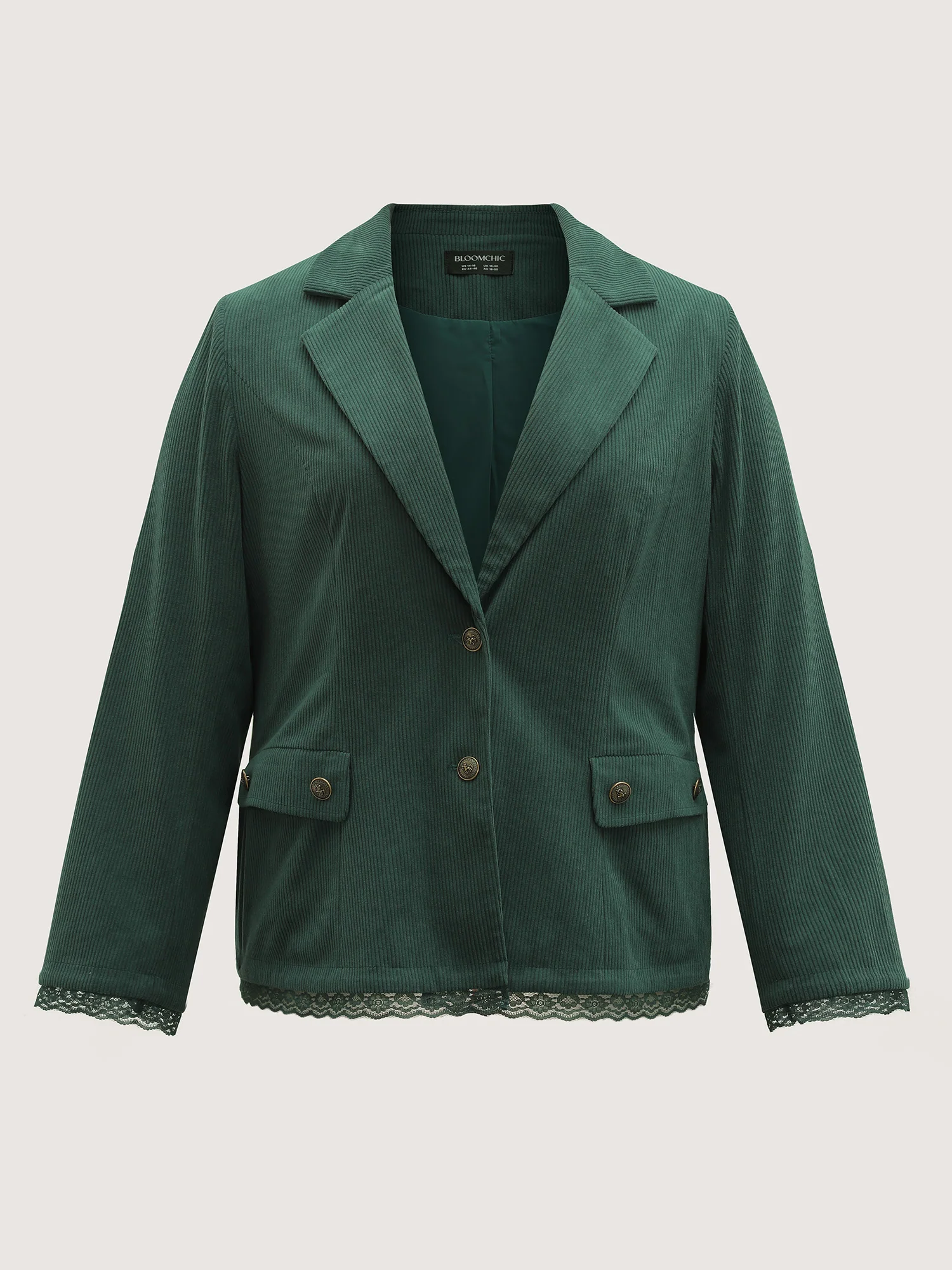 Corduroy Lace Trim Button Detail Blazer - Image 9