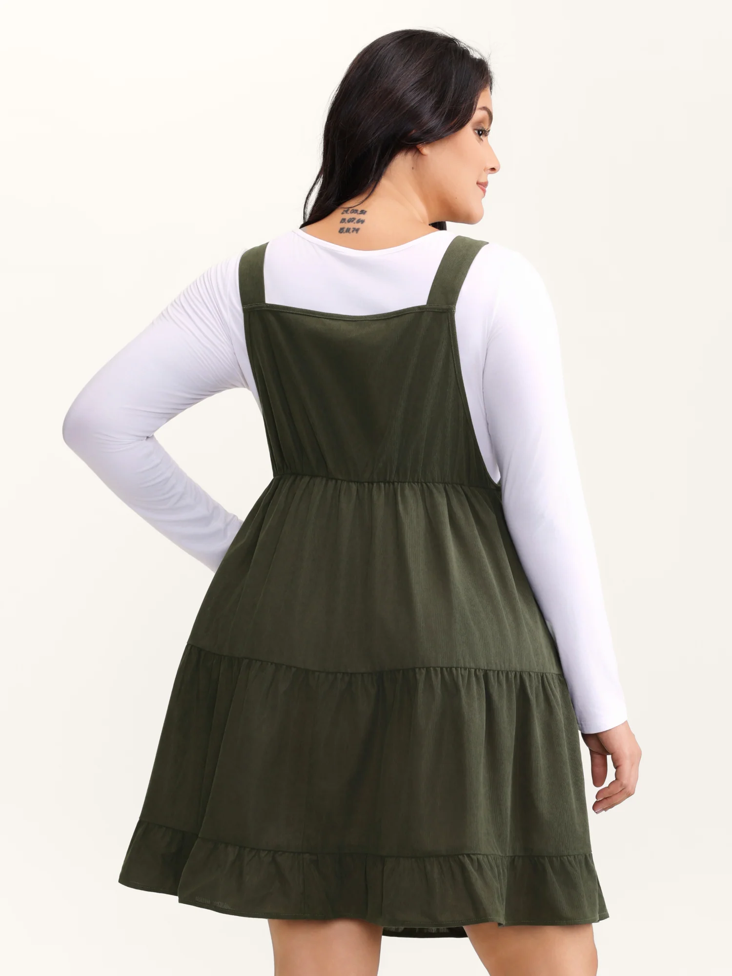 Corduroy Lace Trim Overall Strap Mini Dress - Image 4