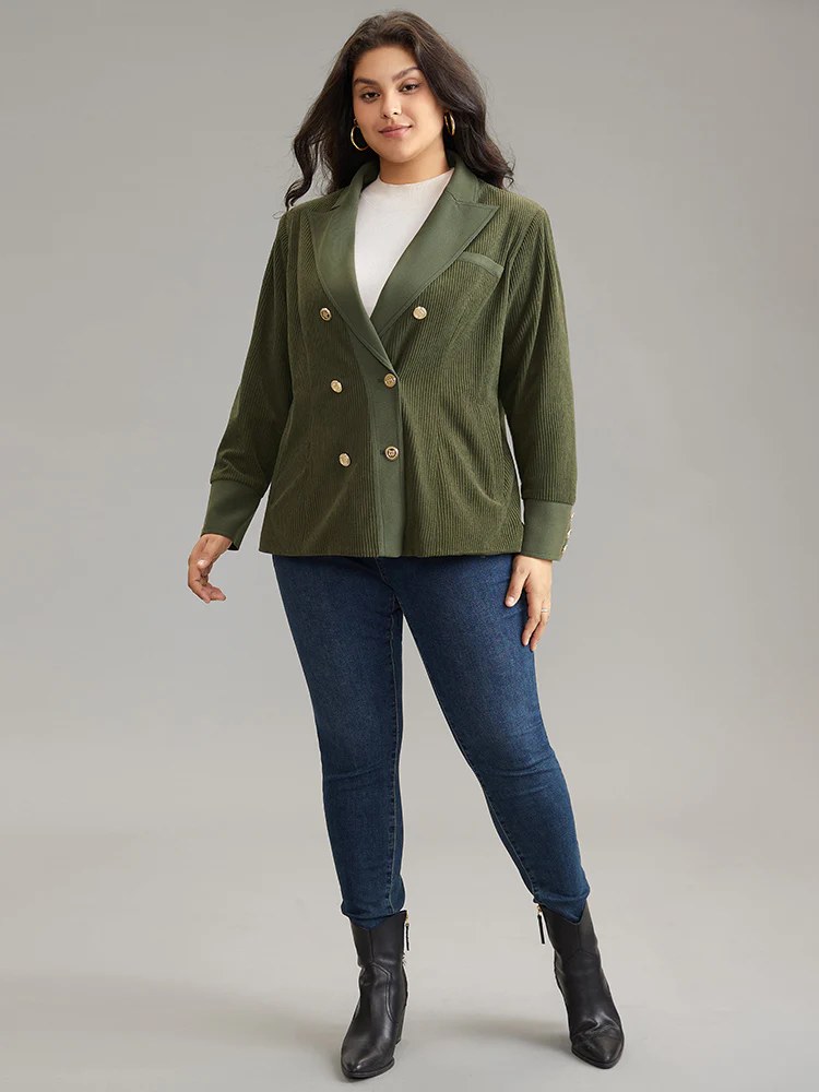 Corduroy Patchwork Suit Collar Metal Detail Blazer - Image 2