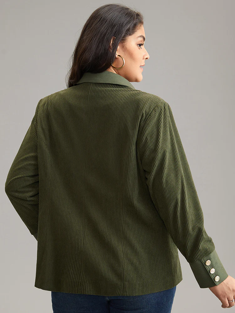 Corduroy Patchwork Suit Collar Metal Detail Blazer - Image 3
