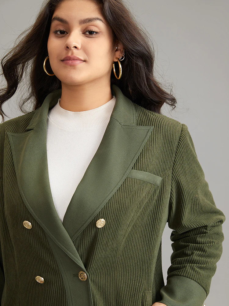 Corduroy Patchwork Suit Collar Metal Detail Blazer - Image 4