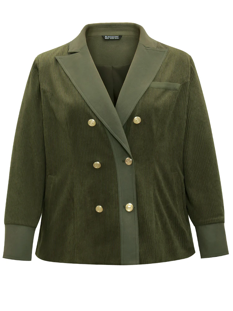 Corduroy Patchwork Suit Collar Metal Detail Blazer - Image 5