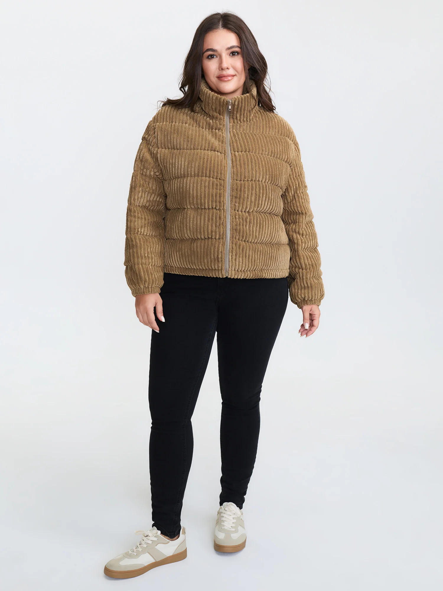 Corduroy Lined Zipper Puffer Parka - Image 2