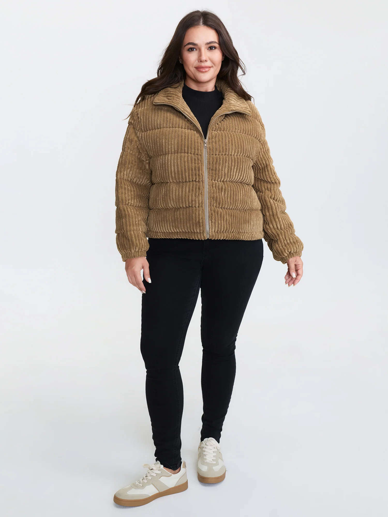 Corduroy Lined Zipper Puffer Parka - Image 3