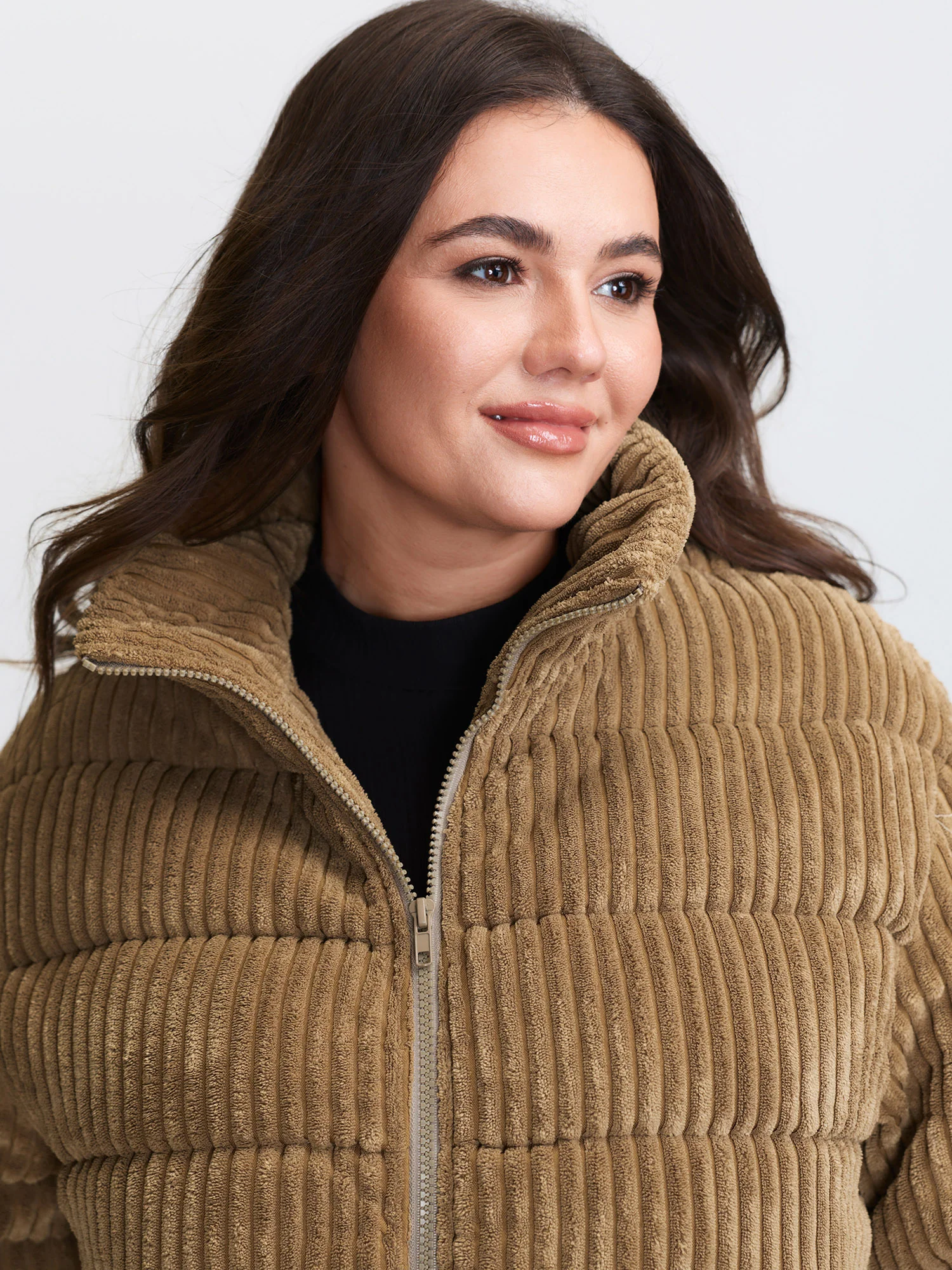Corduroy Lined Zipper Puffer Parka - Image 4