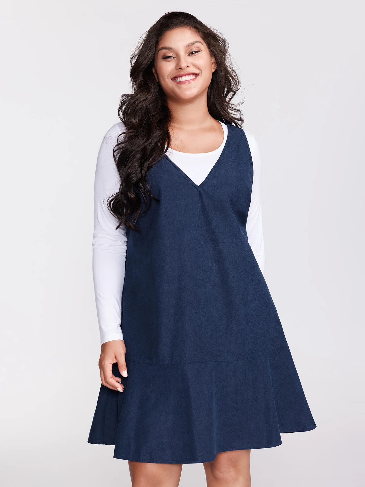 Corduroy Overall A-Line Adjustable Mini Dress - Image 3
