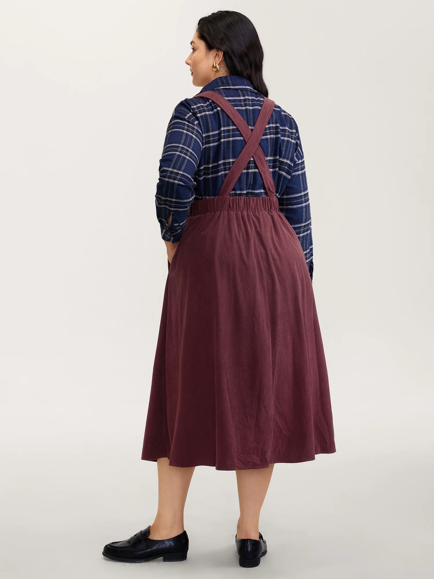 Corduroy Overall Straps Stretchy Back Midi Dress - Image 4