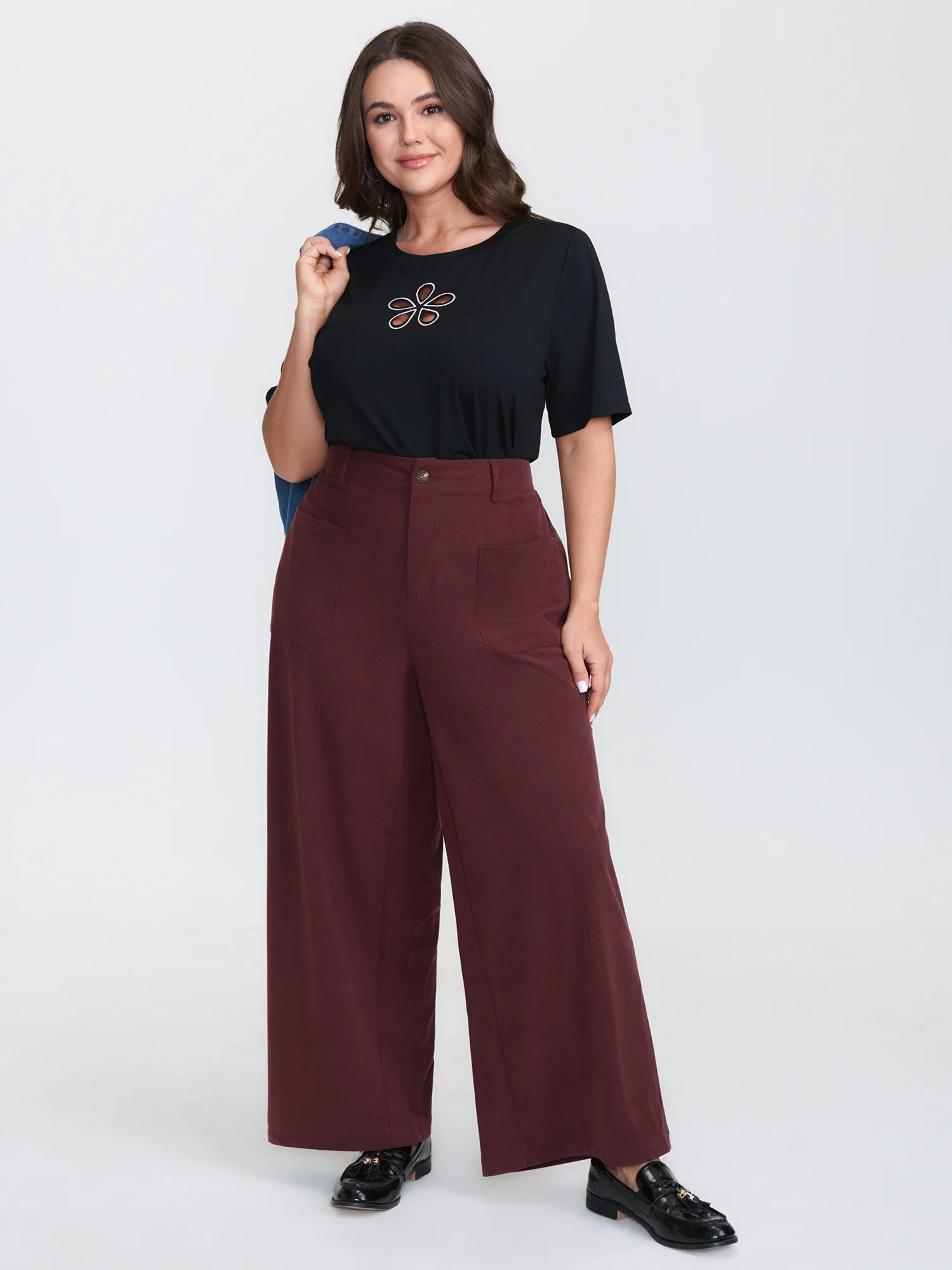 Corduroy Patch Pockets Ribbed Pants - Image 2