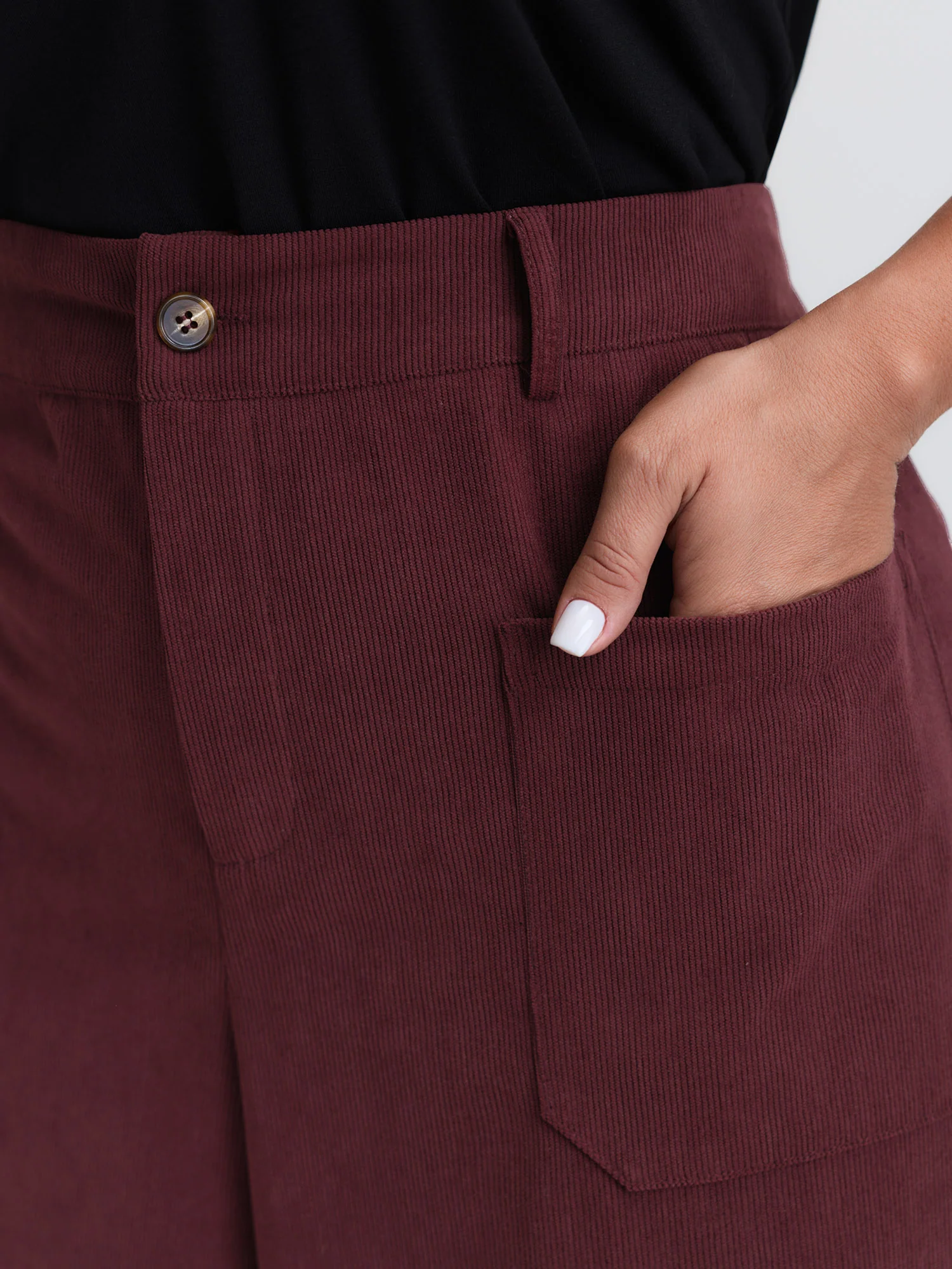 Corduroy Patch Pockets Ribbed Pants - Image 3