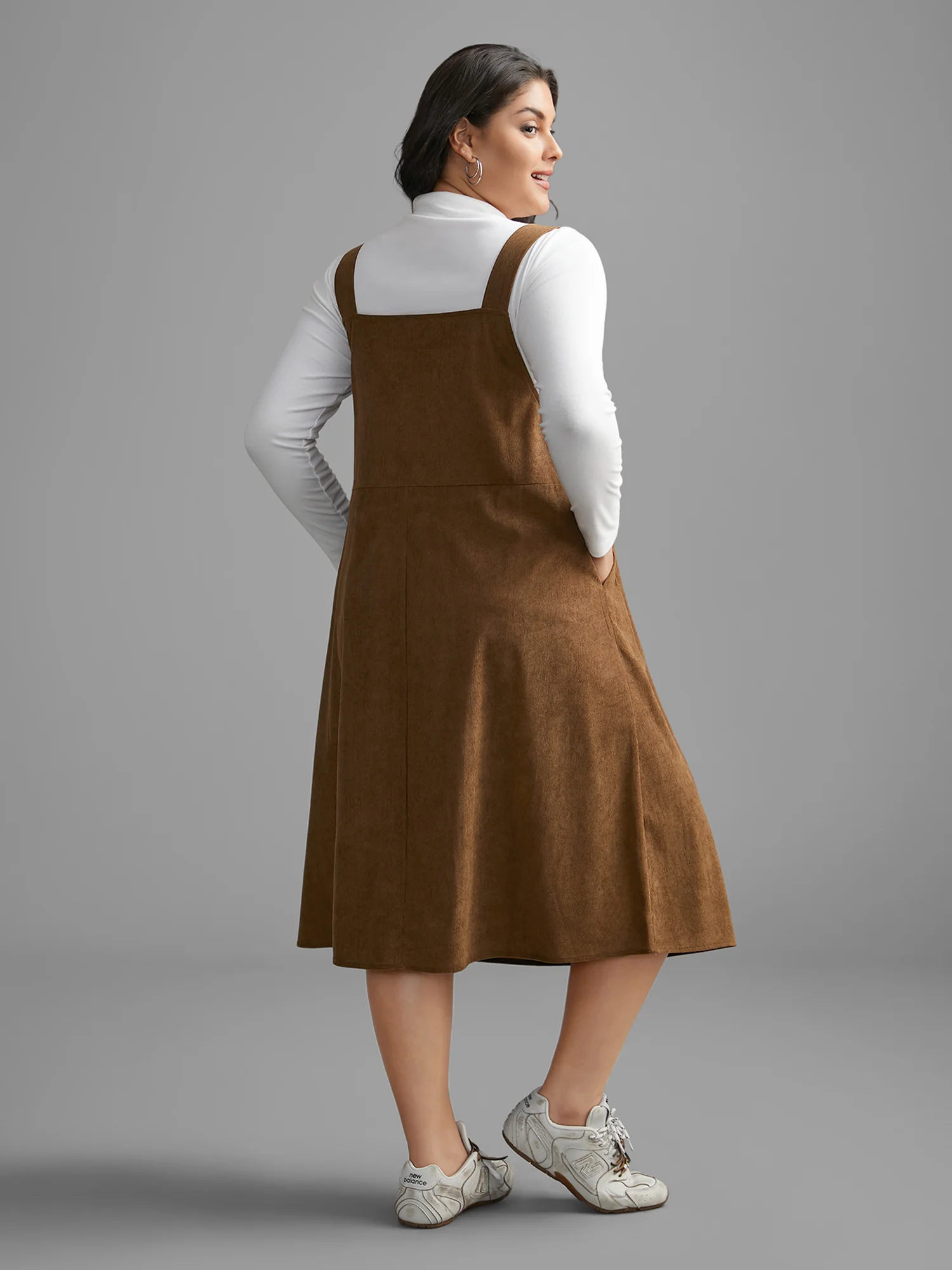 Corduroy Patched Pocket Button Detail Dress - Image 5
