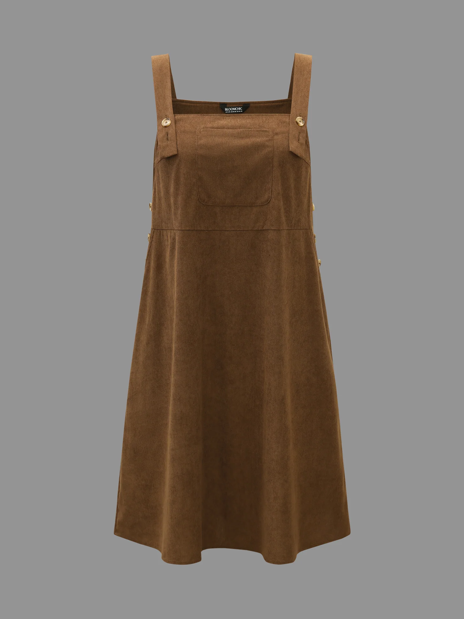 Corduroy Patched Pocket Button Detail Dress - Image 8