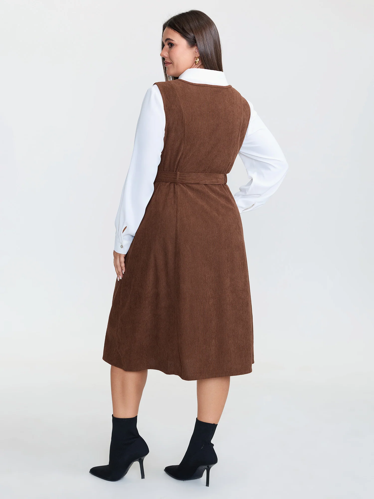 Corduroy Placket Belted Midi Dress - Image 5