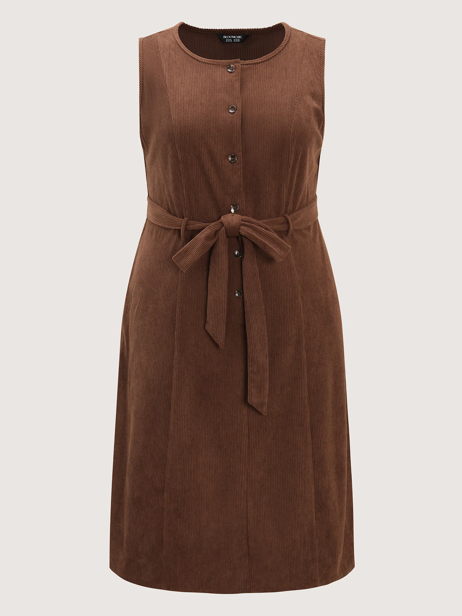 Corduroy Placket Belted Midi Dress - Image 8