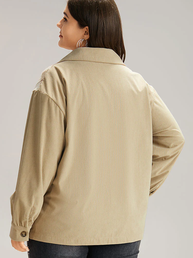 Corduroy Plaid Patchwork Pocket Jacket - Image 2
