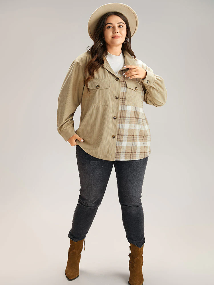 Corduroy Plaid Patchwork Pocket Jacket - Image 4