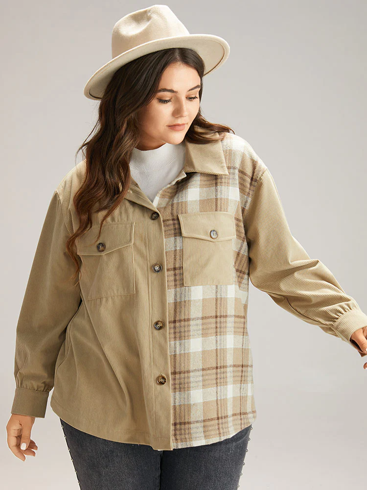 Corduroy Plaid Patchwork Pocket Jacket - Image 5