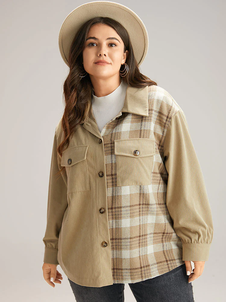 Corduroy Plaid Patchwork Pocket Jacket - Image 6