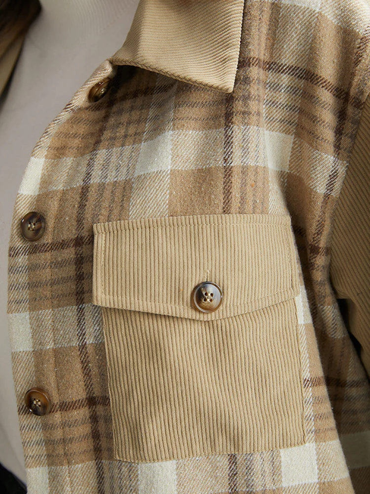 Corduroy Plaid Patchwork Pocket Jacket - Image 7