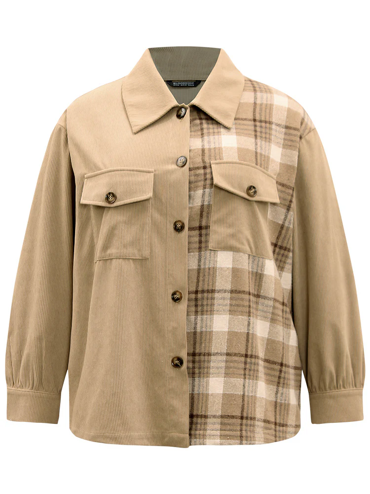 Corduroy Plaid Patchwork Pocket Jacket - Image 8