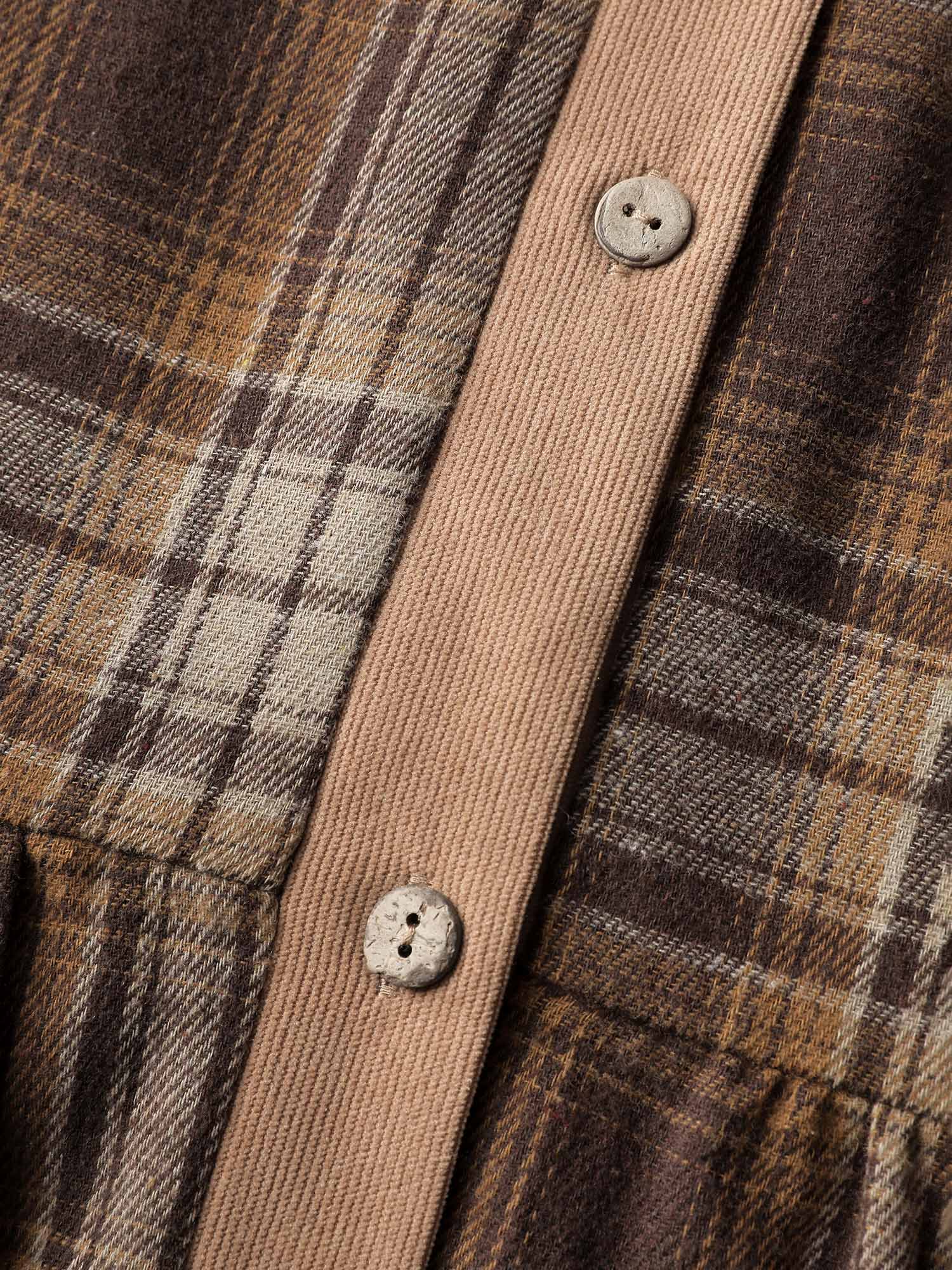 Corduroy Plaid Pattern Contrast Midi Dress - Image 5