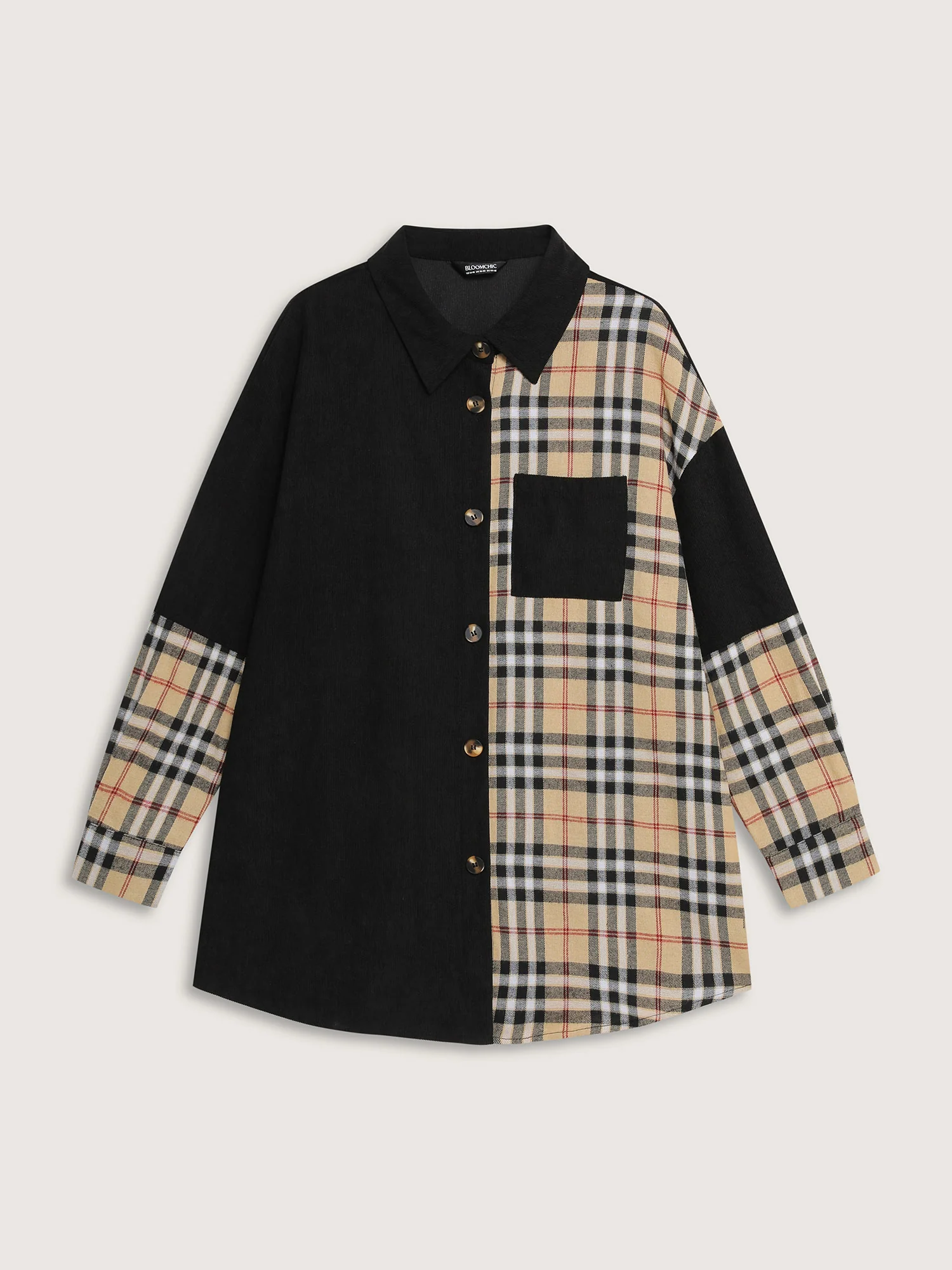 Corduroy Plaid Print Contrast Jacket - Image 5