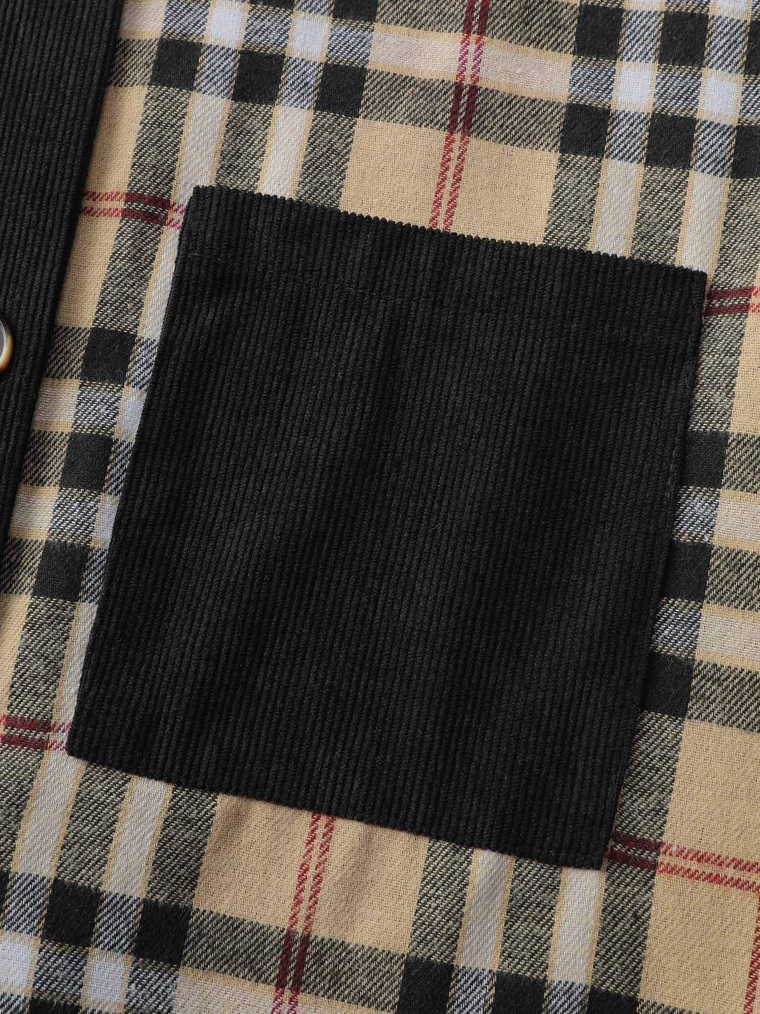 Corduroy Plaid Print Contrast Jacket - Image 6